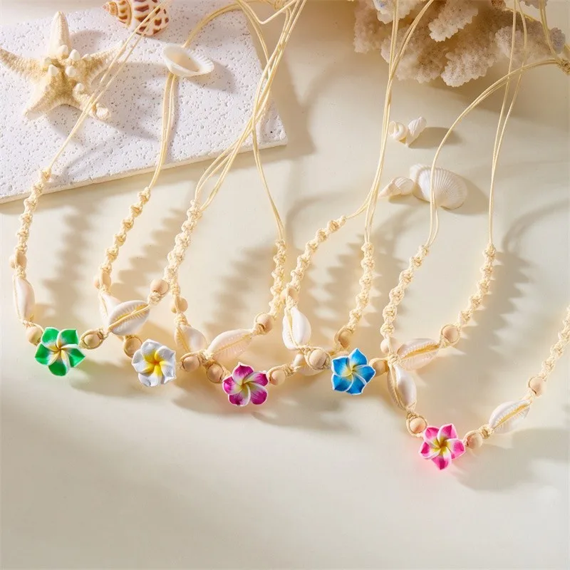 Fashion Flower Shell Pendant Braided Necklace Bohemian Beach Vacation Jewelry for Women Natural Fresh Adjustable Length Jewelry - view 4