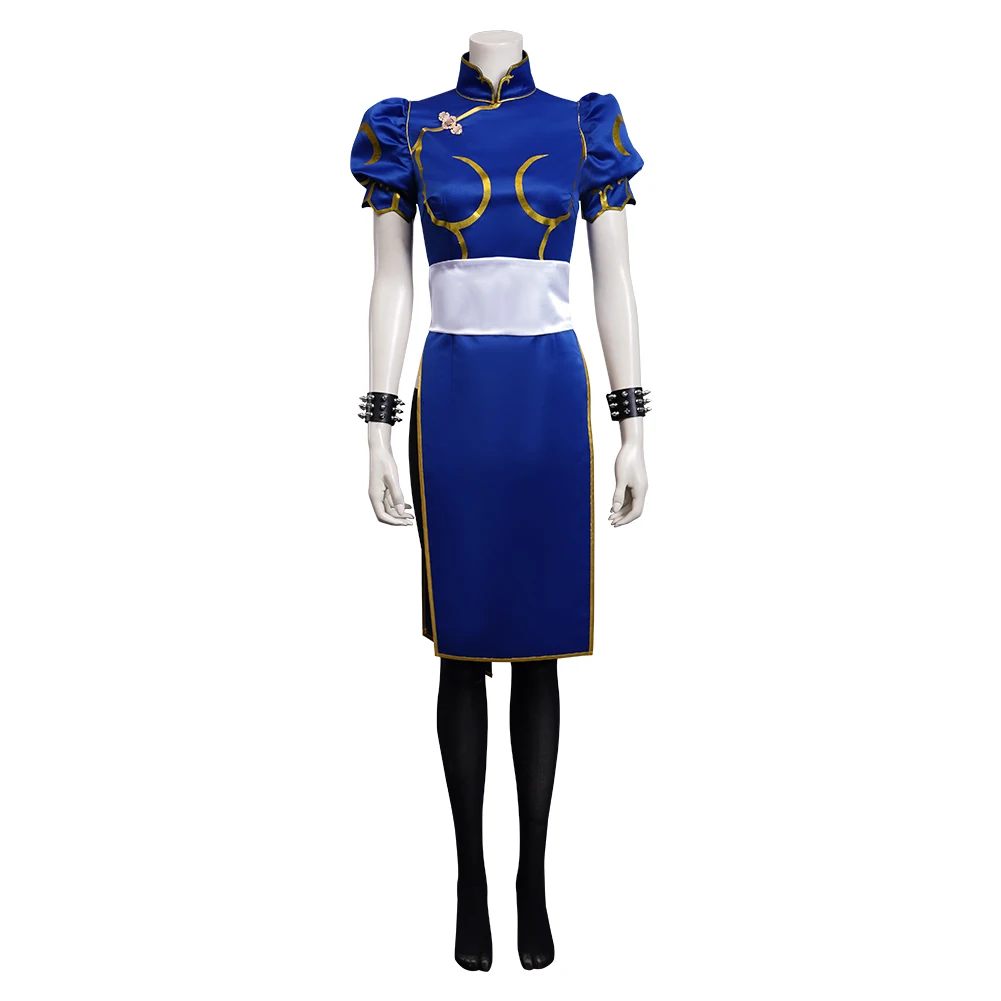 Fast Shipping Chun Li Cosplay Costume SF Game Fighter Dress Cheongsam Women Adult Clothing Fancy Halloween Party Fantasia Suit