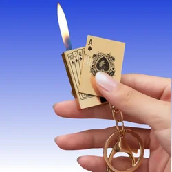 Metalen Poker Sleutelhanger Hanger Opblaasbare Aansteker Mini Compact Side Slip Butaan Open Vuur Outdoor Draagbare Aansteker Heren Cadeau