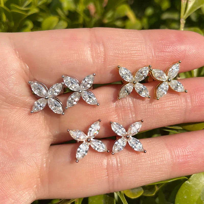 

100% 925 Sterling Silver Plated 18K Gold Marquise Shape Moissanite Earring Jewelry D Color for Women Fine Anniversary Gift