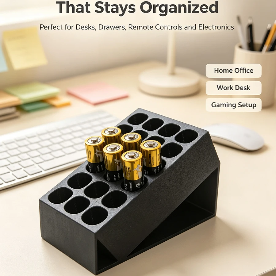 24-Slot Aaa Battery Storage Holder, Tilted Design with Non-Slip Base, Durable Plastic Battery Organizer, Suitable for Desktop / Drawer / Home Office / Gaming Devices / Remote Controls