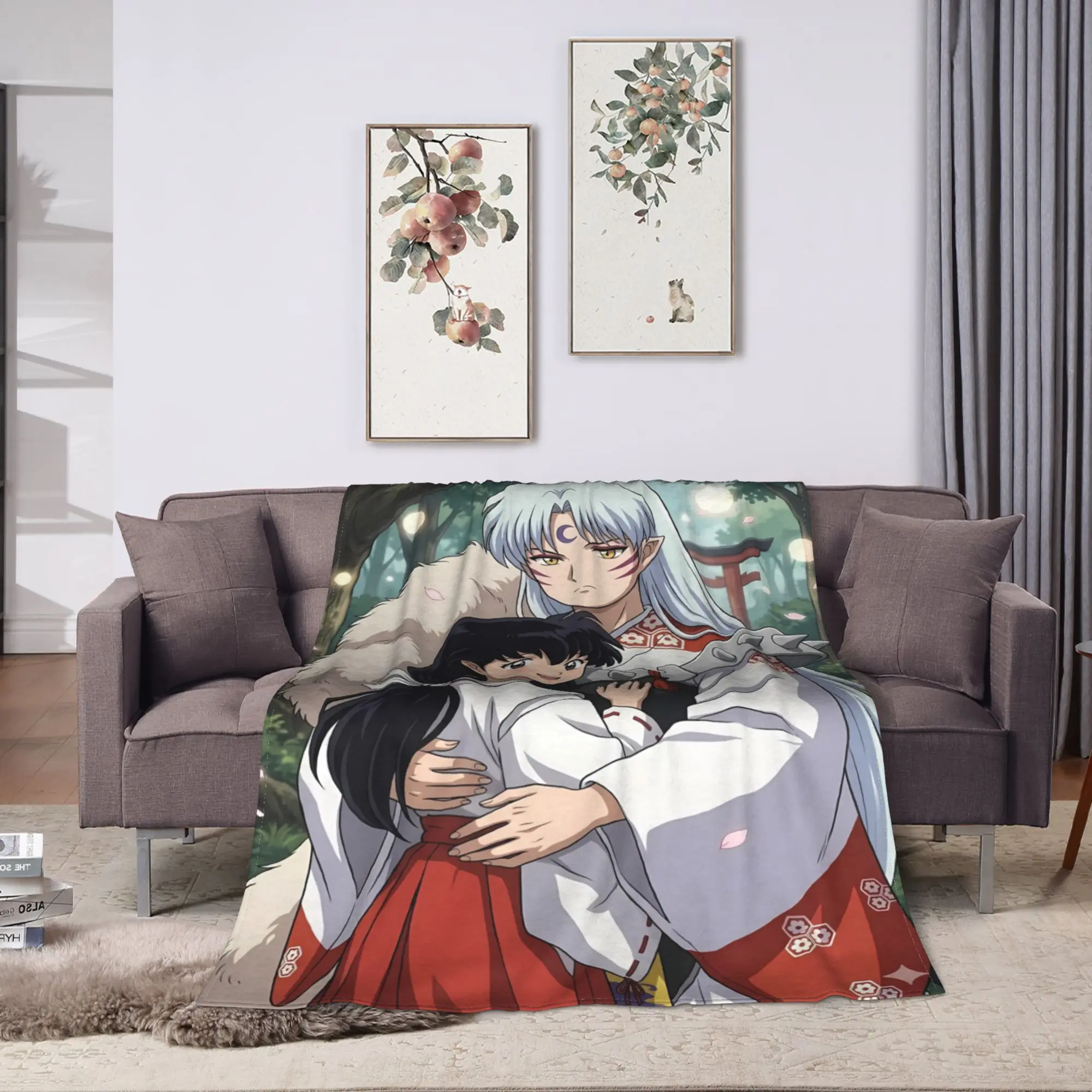 Manga Kimono Inuyashas Sesshomarused Plush Blanket Students  Flannel Throw Blanket For Living Room Super Warm Bedspread Gift