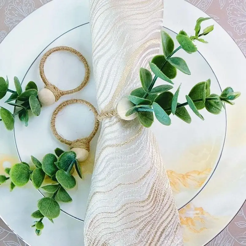Handwoven Rattan Eucalyptus Napkin Rings Boho Rustic: 2PCS Table Setting Wedding Banquet Farmhouse