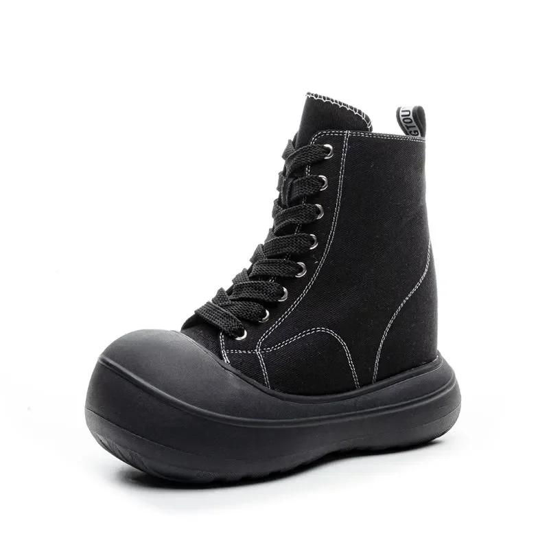

13CM Denim Wedges Boots Canvas ZIP Platform New Autumn Spring Hidden Heels Cowboy Women Ankle Boots Fashion Kawaii Women Shoes