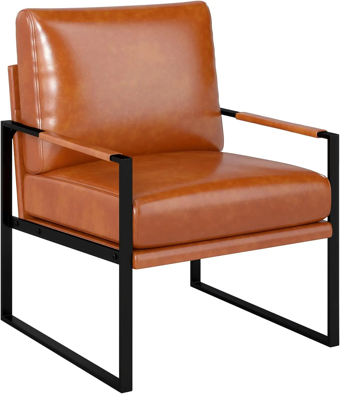 

Mid Century Modern Accent Chair, Breathable PU Leather Armchair with Removable Cushion, Comfy Single Living Room Chairs w