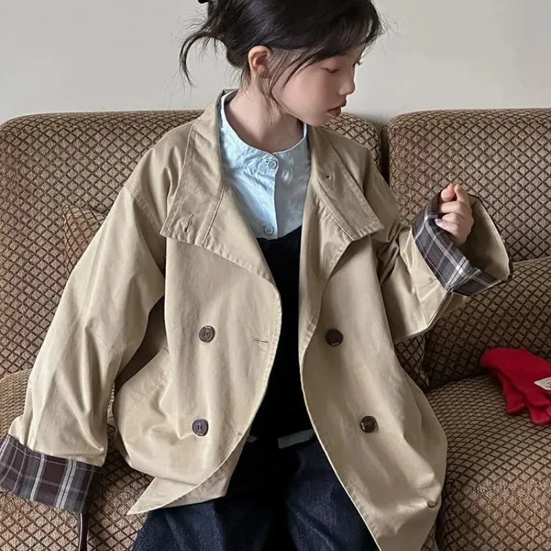 Girls' Windbreaker Coat Spring and Autumn New Style Children's Fashionable British Style Medium length overcoat