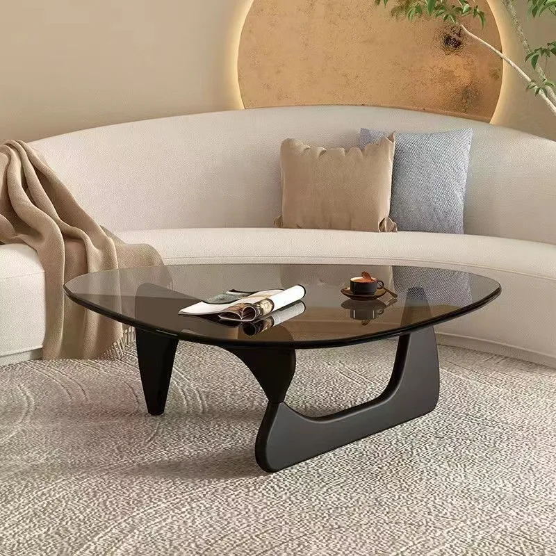 

Nordic Tempered Glass Tea Table Home Living Room Side Table Solid Wood Leg Coffee Table Simple Balcony Tatami Corner Table