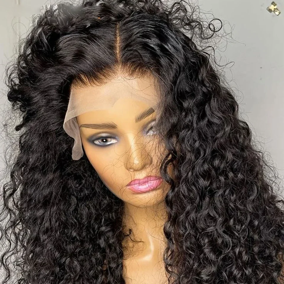 Soft 180Density 26Inch Natural Black Long Kinky Curly Lace Front Wig For Women BabyHair Heat Resistant Glueless Preplucked Daily