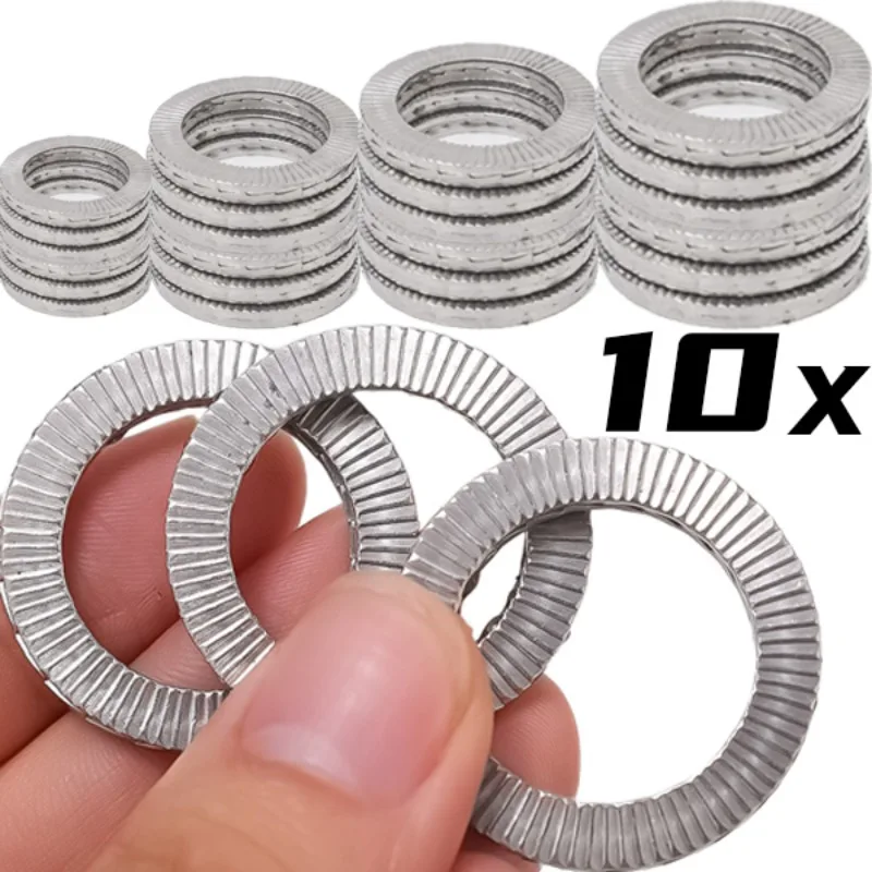 1/10pcs 304 Stainless Steel DIN9250 Double Deck Self-Locking Washer Wedge Lock Loose Shock Proof Gasket M8/M10/M12/M16/M20