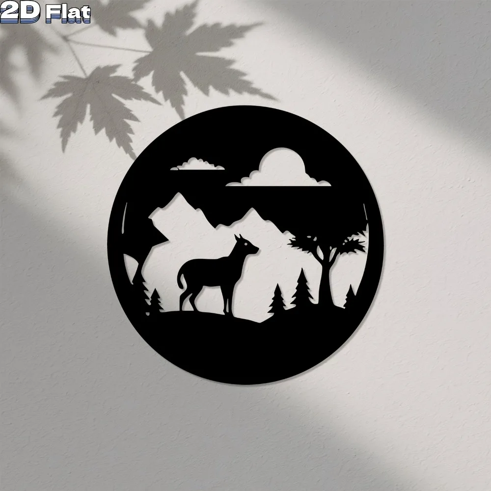 1pc Deer & Mountain Metal Wall Art, Serene Sculpture for Living Room & Garden, Weather-Resistant Gift for New Year Christmas