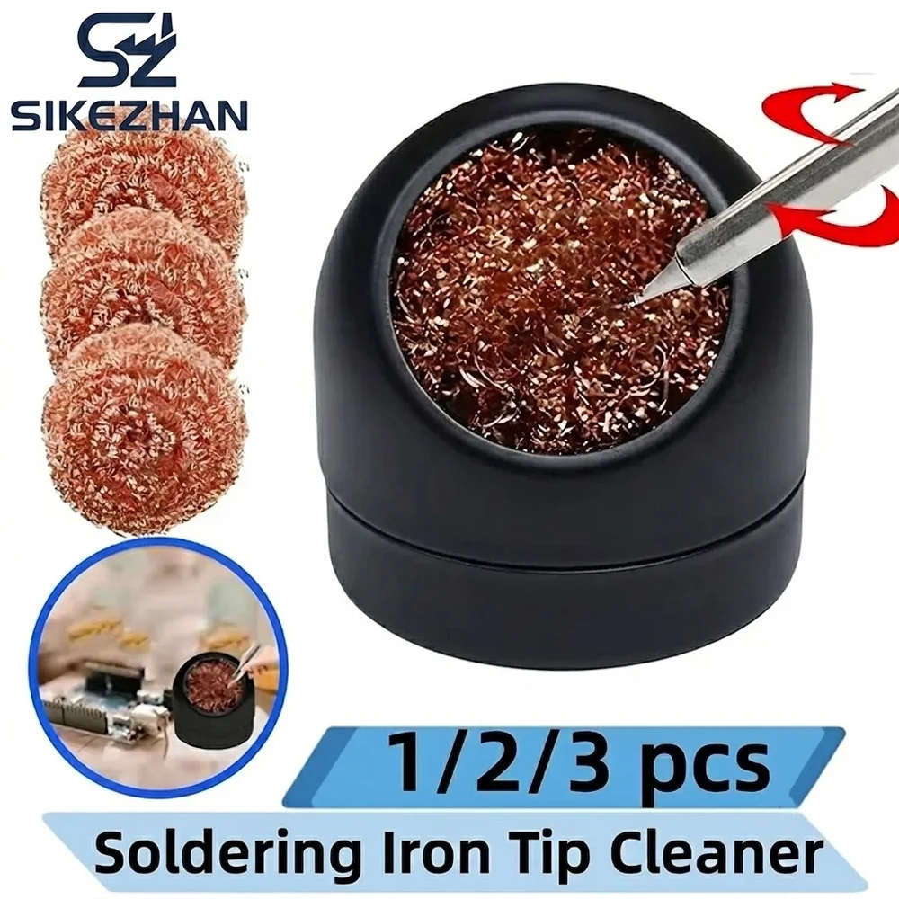 Soldering Iron Tip Cleaner Solder Welding Cleaning Wire Sponge Metal Ball Mesh Filter with Stand Set for Removing Tin Dross