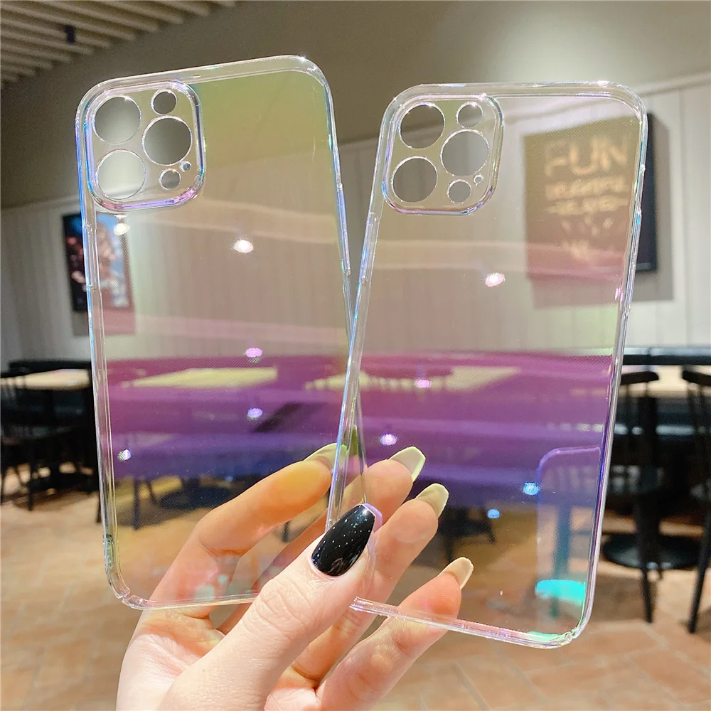 High quality Rainbow laser Phone Case For iPhone 11 12 13 14 15Plus 16Pro Max Colorful Chameleon Case For iPhone XR XS Max Cover