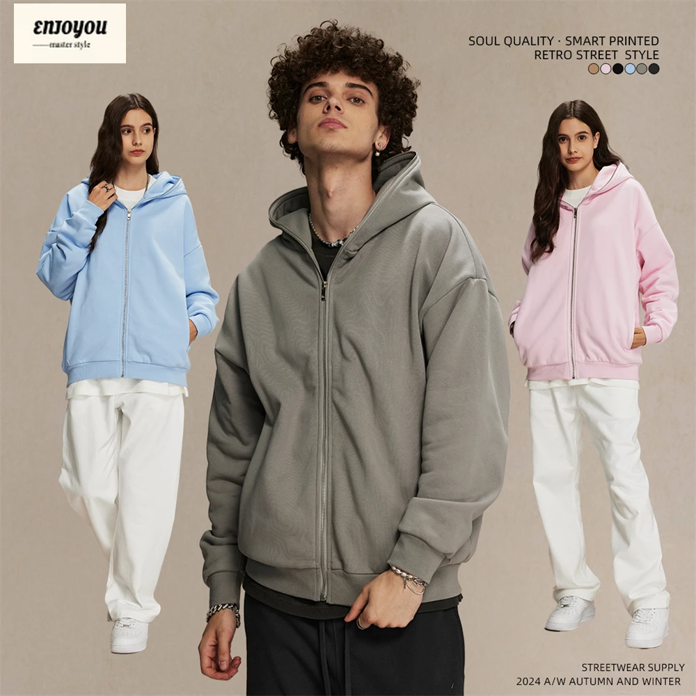 

ENJOYOU модные зимние однотонные флисовые толстовки на молнии 430 г/м2 для мужчин унисекс толстые теплые пуловеры с капюшоном куртка HY0933