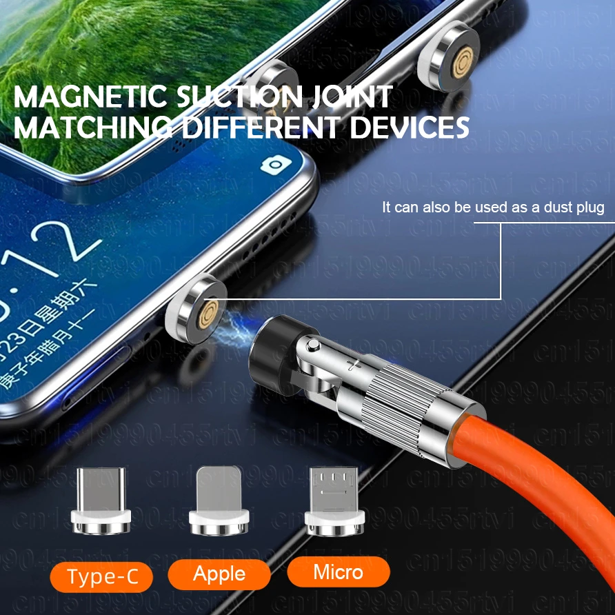 6A 120W Magnetic USB Cable For iPhone Fast Charging Charger 540 Rotate Magnetic Micro USB Type C Cable for Huawei Samsung Xiaomi