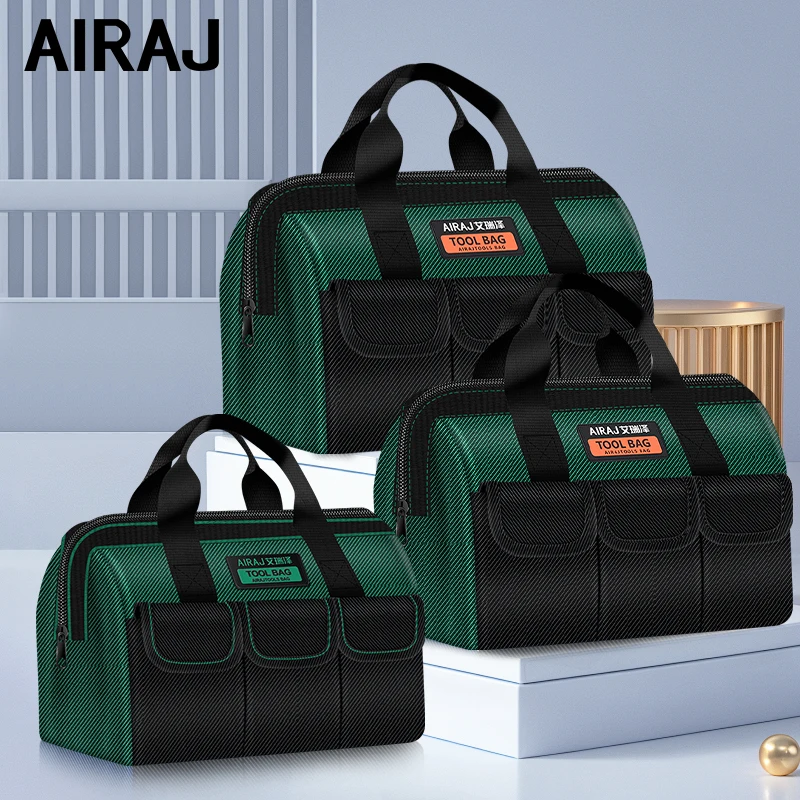 AIRAJ 3 Pack Tool Bag with Waterproof Hard Bottom Tool Bag Wide Mouth Tool Tote for Various Tools,Electrician Carpenter Mechanic