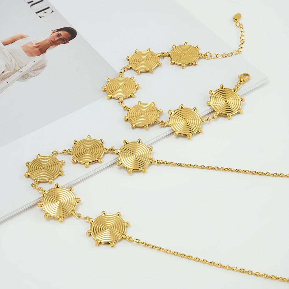 

ENFASHION Para Mujer Spiral Chain Necklace For Women's Stainless steel 18K Gold Plated Fashion Bracelet Set Party Jewelry B2495