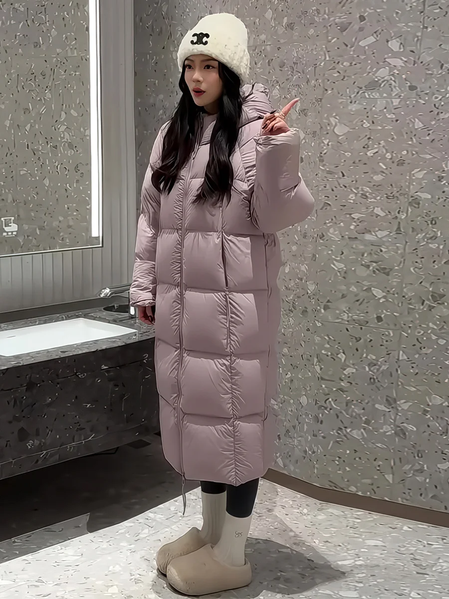 

Повседневная теплая женская зимняя куртка-пуховик с капюшоном, удлиненная, прямого кроя, экологичная