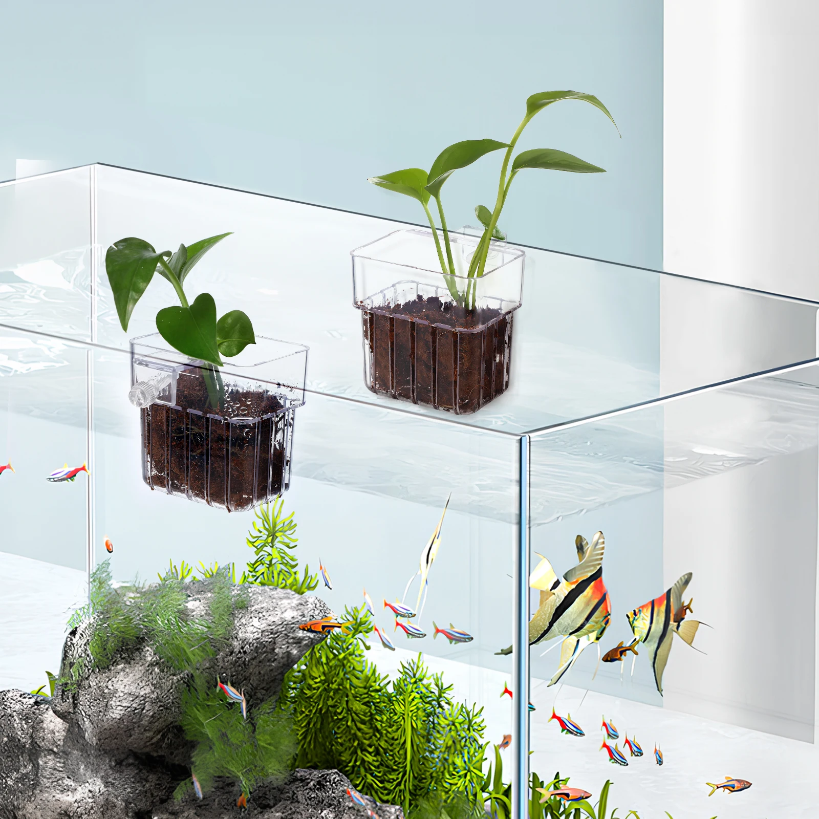 

4 Pcs Hydroponic Plant Cups Clear Acrylic Aquarium Planter Boxes Fish Tank Wall Mount Live Plants Decor Pet Supplies