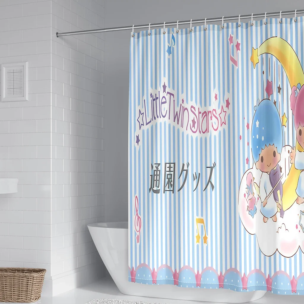 Sanrio LittleTwinStars Cortinas De Chuveiro Dos Desenhos Animados, Poliéster Impermeável, Decoração Cortina Divisória Do Banheiro, Kawaii, 60 Estilos, 180x180cm