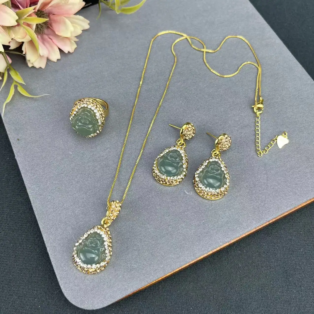 DIY accessories Medieval new Buddha three-piece set full of diamond craftsmanship color-preserving electroplating jewelry fashio