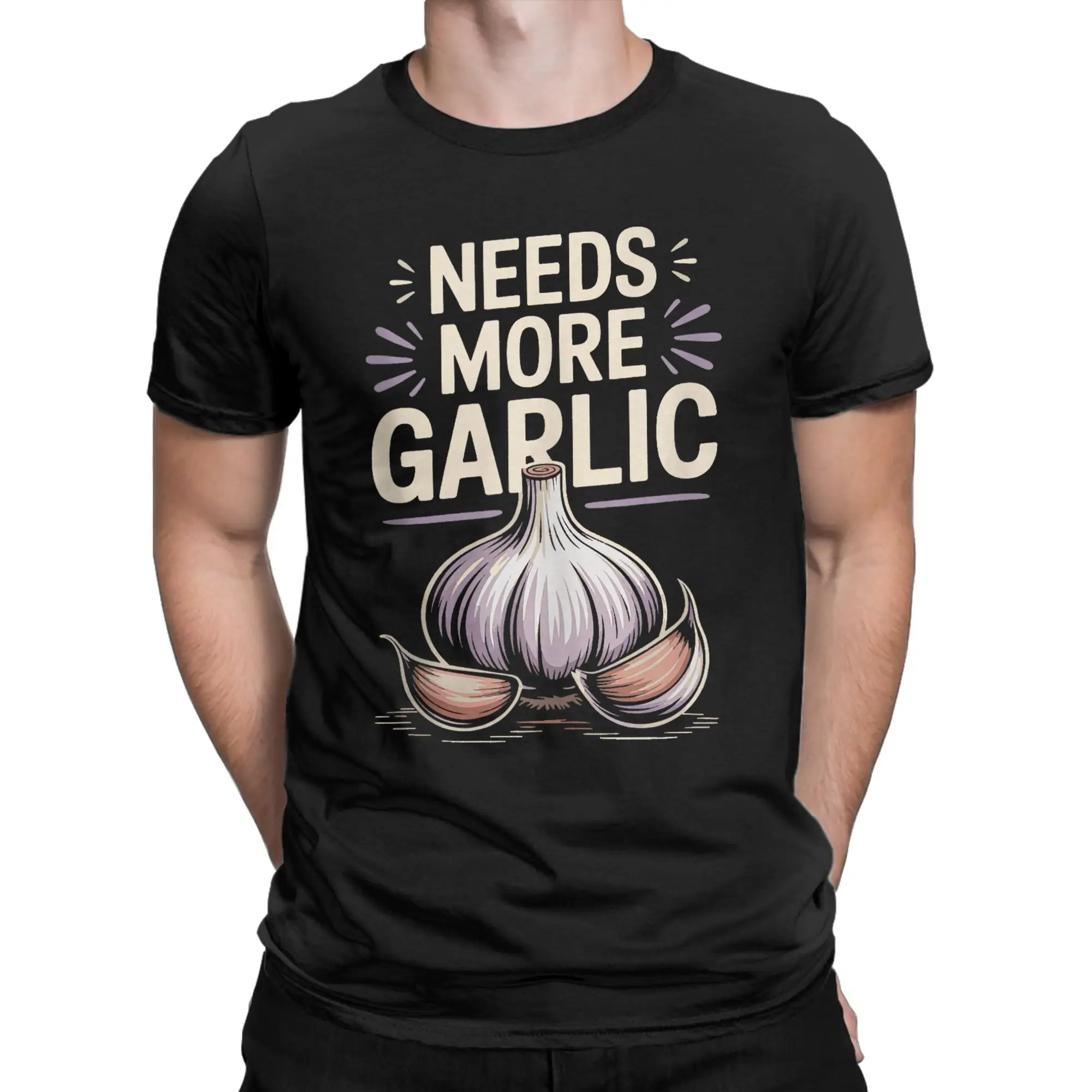 Needs More Garlic Gourmet Cooking Seasoning Funny Garlic Men's T Shirts Humor Tees Short Sleeve T-Shirt Cotton Plus Size Tops