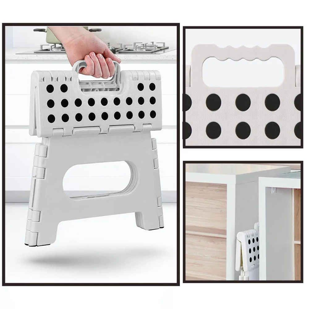 Folding Step Stool Portable Lightweight Plastic Step Up 27CM Height For Adults Kids Suitable For Kitchen Bathroom Bedroom White