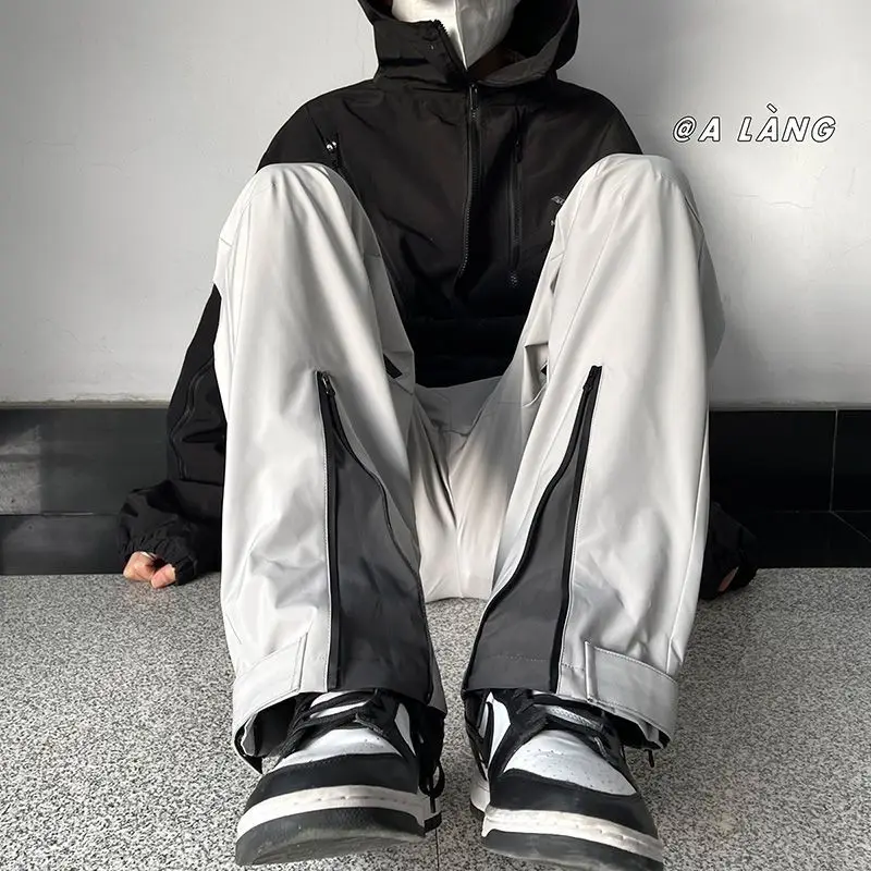 2023 Autumn New Korean Fashion Intellectual Sports Chic Hipster Street Punk Creative Casual Solid Color Pants Loose Trousers Men