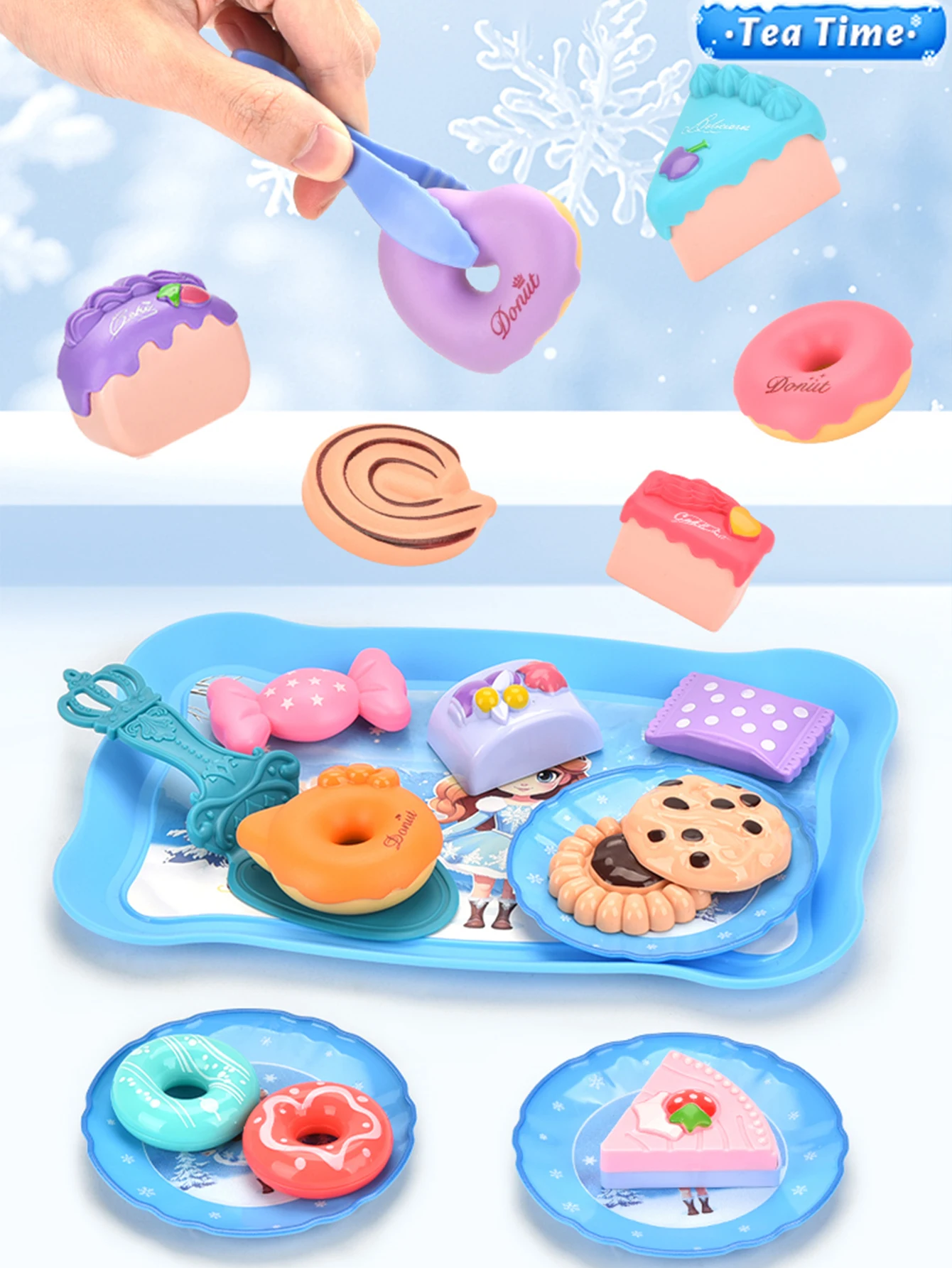 Nachmittagstee-Set für Mädchen, Ice Beauty Princess Nachmittagstee-Spielzeug, Teeparty-Anziehspielzeug, simulierter Dessertkuchen, tragbares Gi