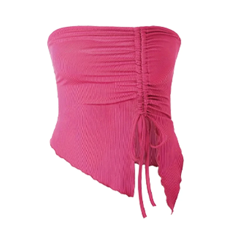 Spring and Summer New Drawstring Red Valentine's Day Party Ins Style Young Slit Asymmetrical Slim Off-Shoulder One-Shoulder Sexy Women's Top Wrapped Chest Vest image 6