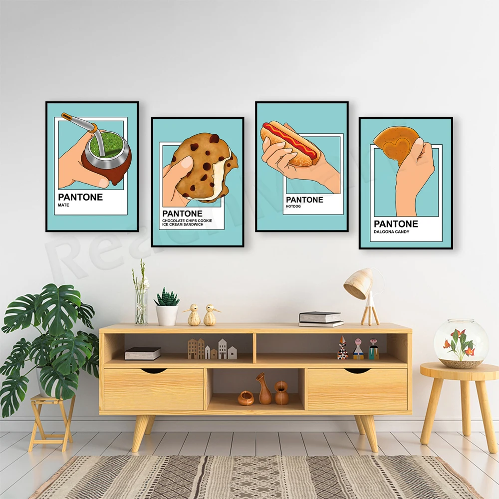 Pantone art poster, Argentine companion, Dagna candy, hot dog, biscuit ice cream sandwich, illustration food painting decoration