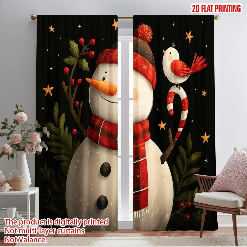 2pcs,2D plane printing Popular Curtains Christmas snowman4 Versatile Polyester (without rod) Festive Perfect for Bedroom Living