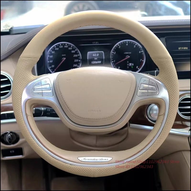 

Hand-Stitched Non-slip Durable Nappa Leather Steering Wheel Cover For Mercedes Benz S320 S-Class Car Interior Accessories