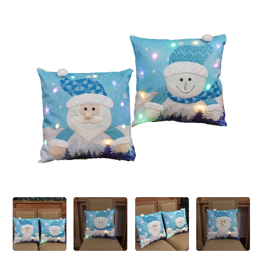 

2 Pcs Christmas Pillow Covers LED Lights Decorative Home Sofa Coffee Shop Library Bright Festive Pattern