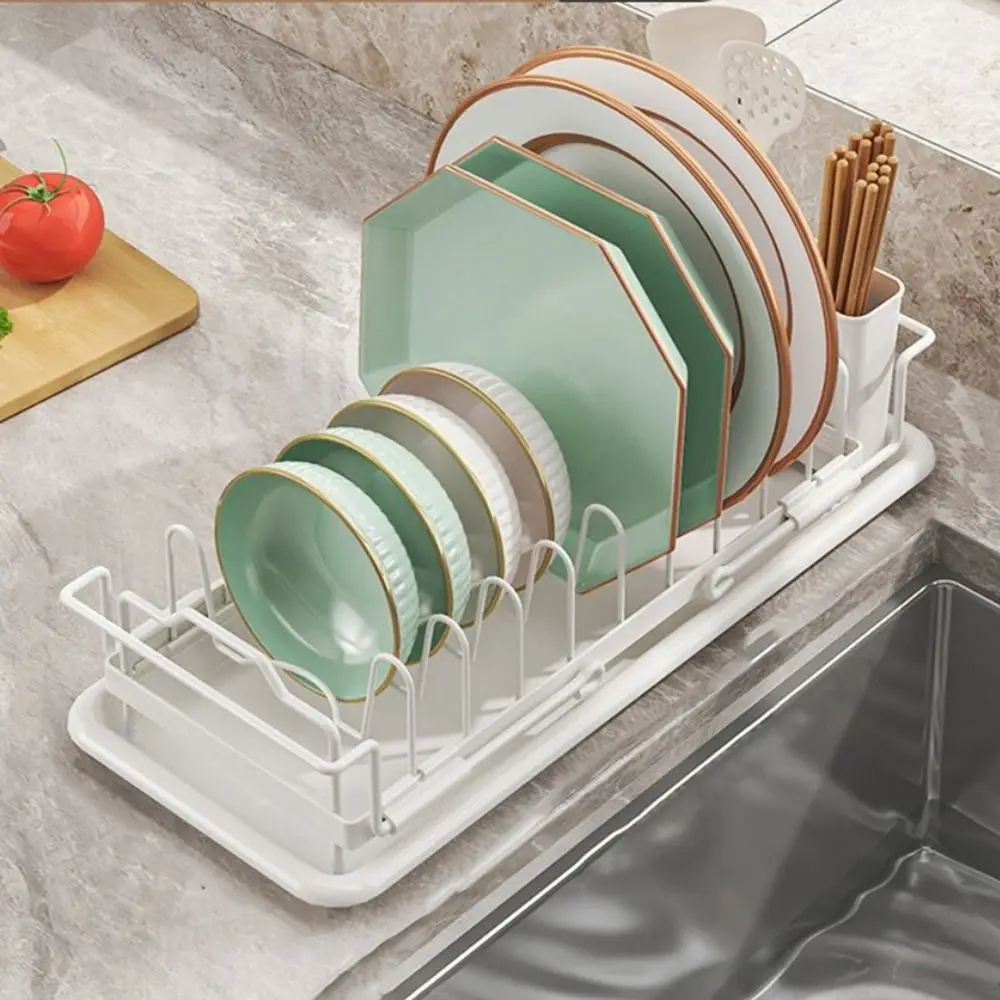 Escurridor de Platos Expandible Antideslizante de Gran Capacidad con Soporte para Cubiertos, Ahorra Espacio