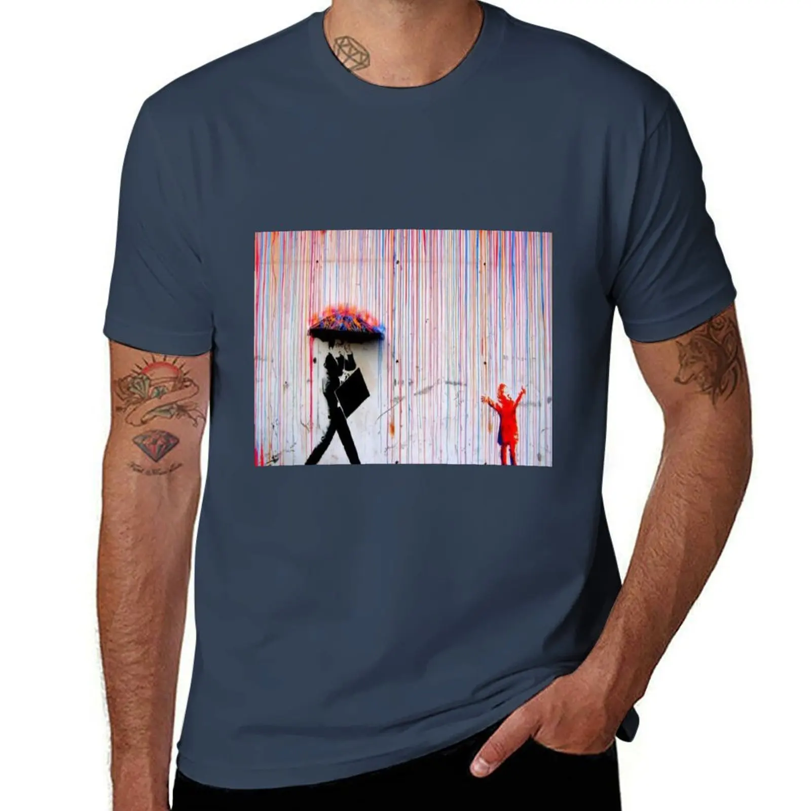 

Banksy Rainbow Rain T-Shirt Casual Loose Fit Summer Tee Shirt