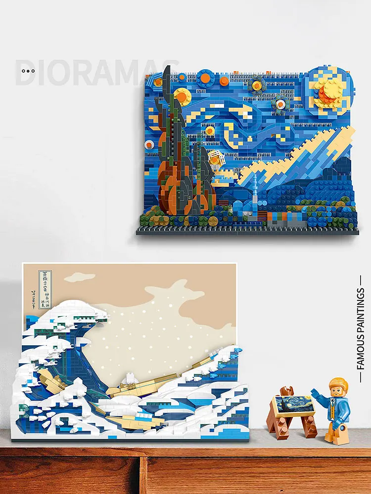 

Creative Art Van Gogh Paintings The Starry Night MOC The Great Wave of Kanagawa Micro Building Blocks Education Toys Kids Gifts