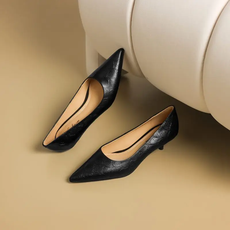 MORAZORA 2026 New Genuine Leather Shoes 4cm High Heels Office Dress Shoes Pointed Toe Fashion Single Shoes