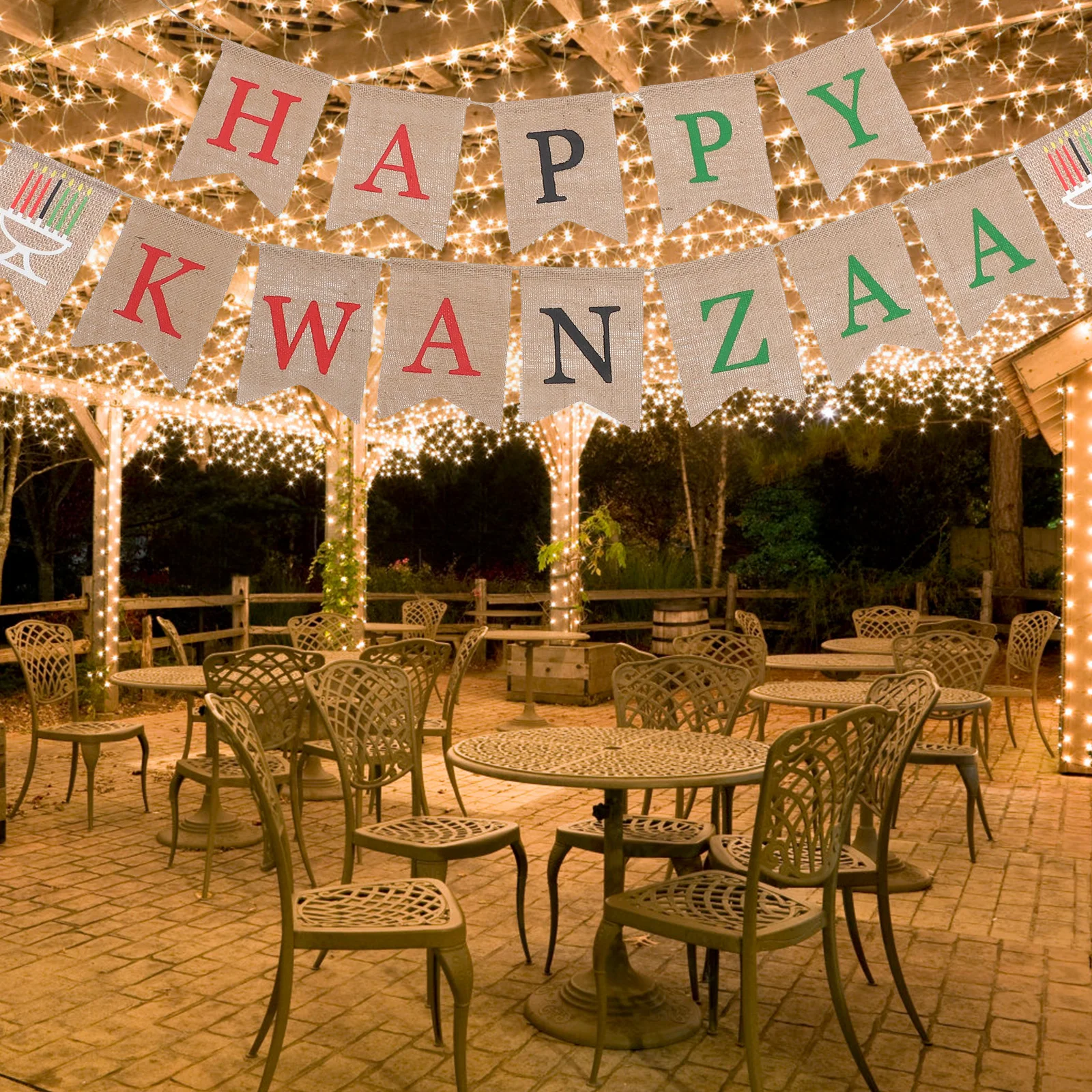 

1Pcs Kwanzaa Banner Decorative Linen Bunting for Party Supplies Hanging Garland Flags Wall Door Decoration Happy Kwanzaa Banner