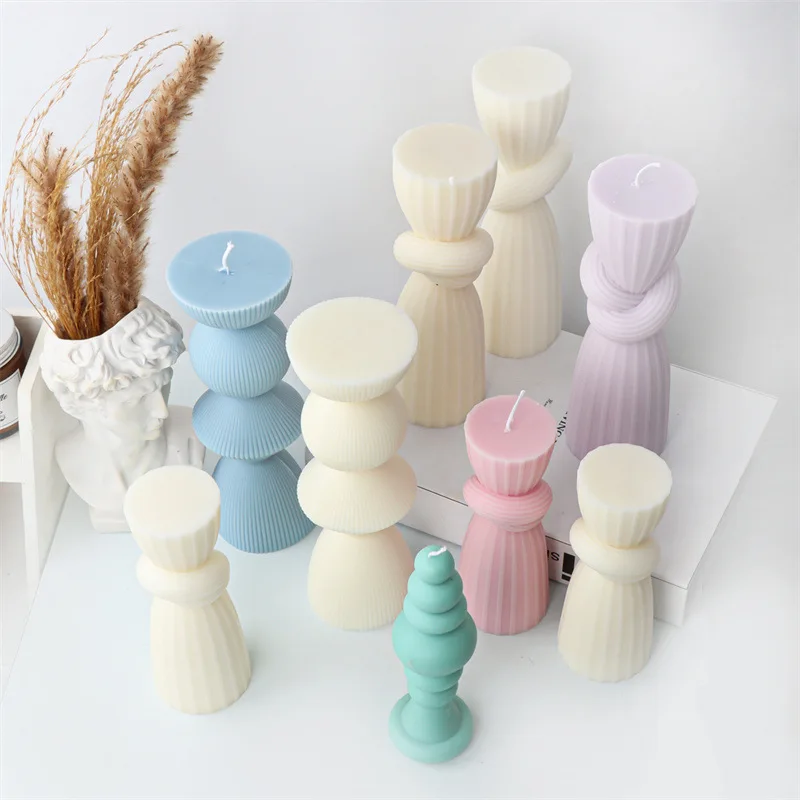 Upgraded Knot Cylindrical Candle Silicone Mold Bow Knot Stripe Cylindrical Candle Mold Vase Shape Candle Acrylic Plastic mold