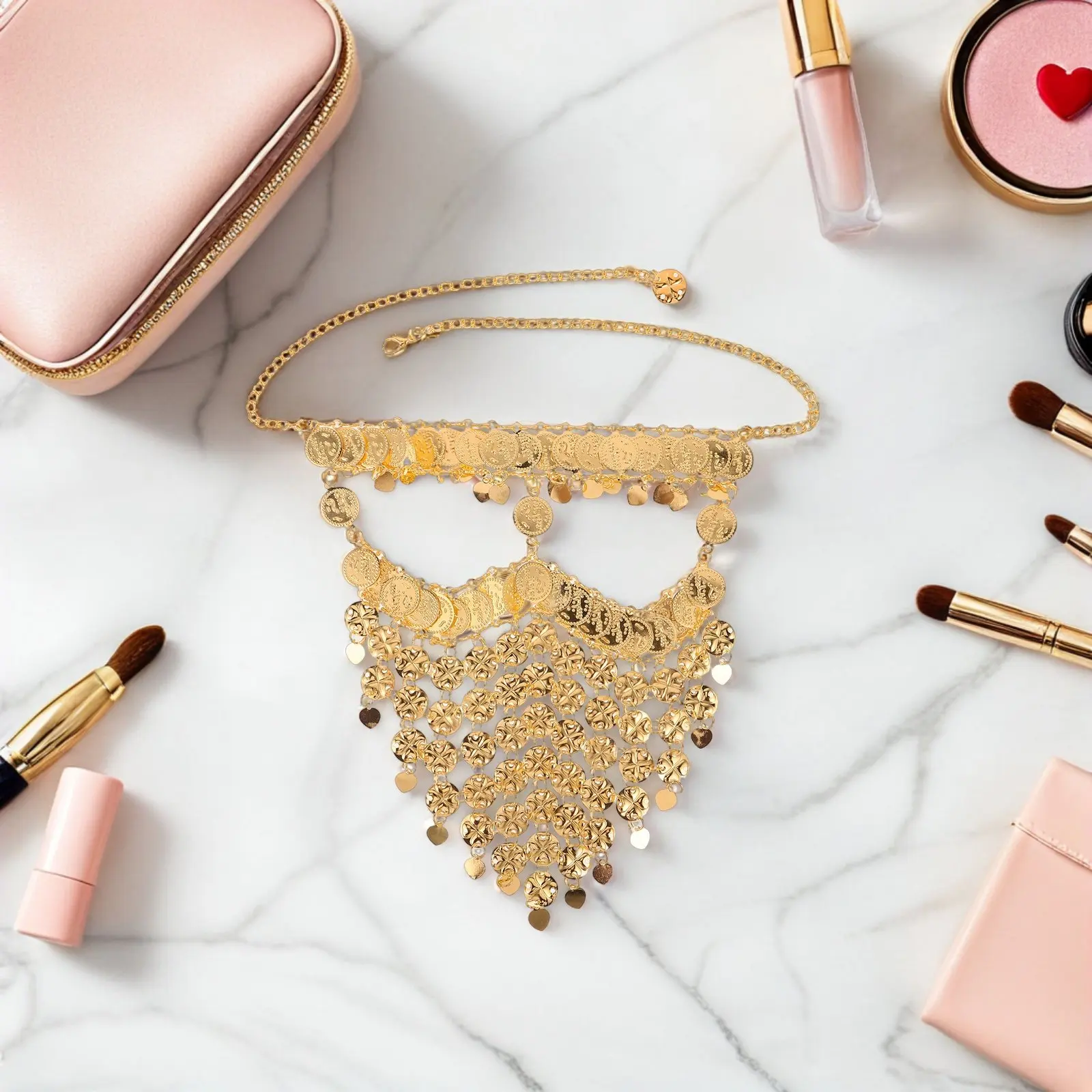 Velo facial para danza del vientre con monedas metálicas brillantes, accesorio de disfraz tribal árabe para Halloween, actuaciones y danza escénica