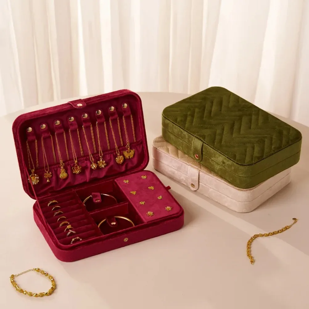 Vintage Flannel Jewelry Organizer Large Capacity Jewelry Organizer Boxes Earring Necklace Bracelet Storage Box Satisfactory Gift 3