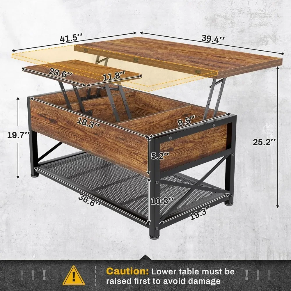스토리지 포함 커피 테이블, 리프트 탑 커피 테이블, 숨겨진 칸막이 및 오픈 선반이 있는 소형 커피 테이블, 4 in 1