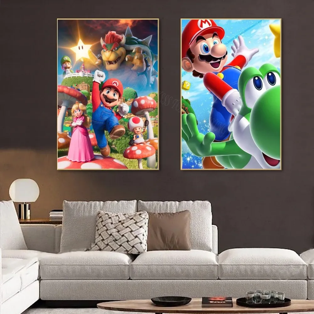 1pc Super Mario Bros Self-adhesive Art Poster Waterproof Paper Sticker Coffee House Bar Room Wall Decor