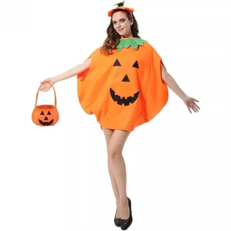 

Halloween Pumpkin Costume Set - Cape & Bucket Bag, Festive Jack-O'-Lantern Outfit for Spooky Parties & Holiday Celebrations
