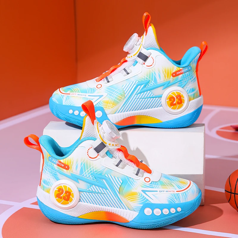 

A pair of children's four-season leather high-top basketball shoes, wear-resistant basketball shoes, sizes 31-40，JT-2301-1