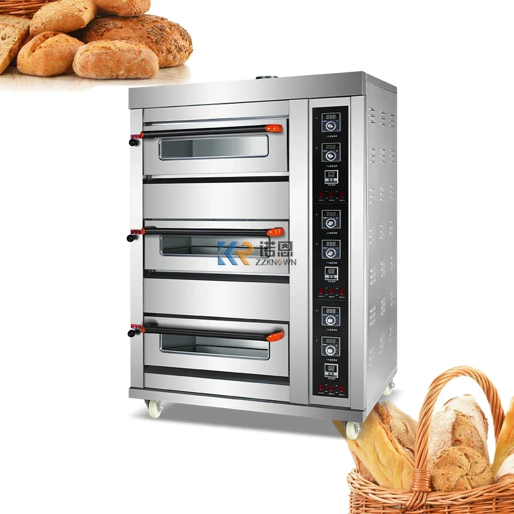 3 Decks 3 Trays Stainless Steel Gas Baking Oven Sweet Potato Bread Pizza Cake Shop Commercial Oven Bakery Machines Equipment