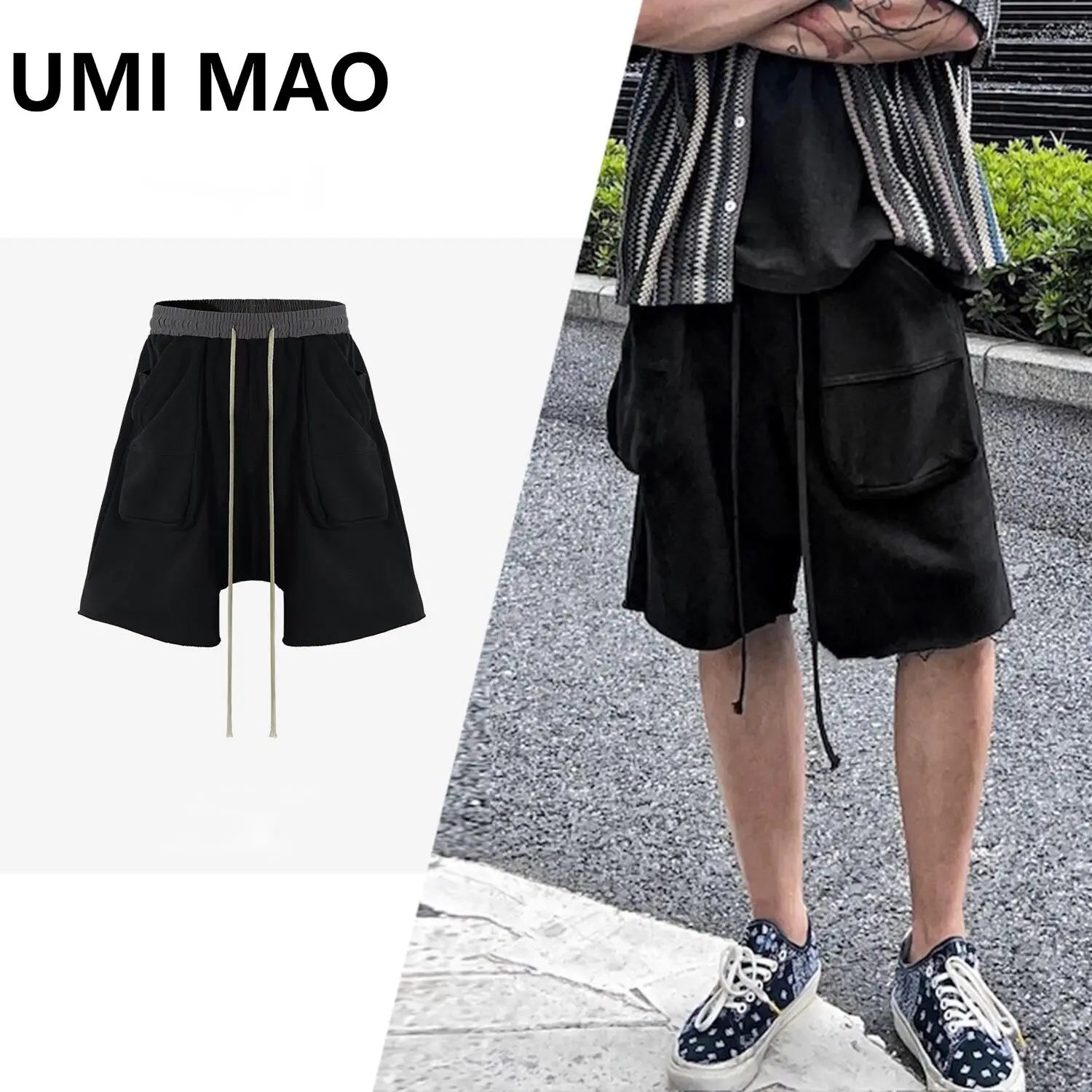 

UMI MAO Men's Trousers Women's Spring Summer 3D Layered Pocket Slightly Dropped Shorts Unisex Loose Hem Casual Pants