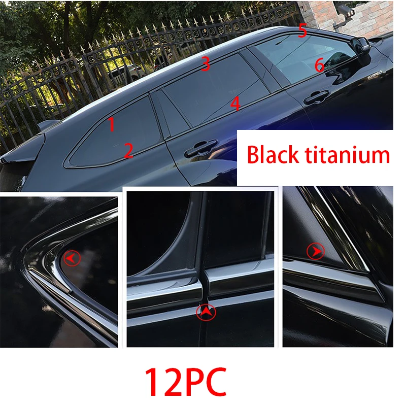 

12PCS For Toyota Highlander 2020 2021 2022 2023 CROWN KLUGER Stainless Steel Black Window Frame Strip Cover Trims Molding