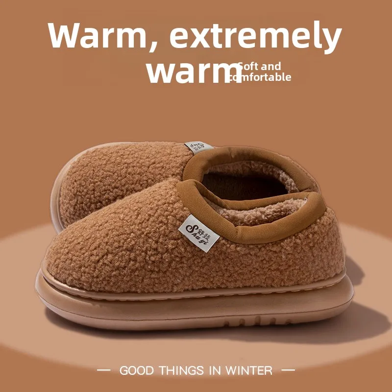Winter Home Slippers with Plush Snow Boots, Cotton Shoes for Warmth, Men's and Women's Shoes, Indoor Anti Slip Cotton Slippers
