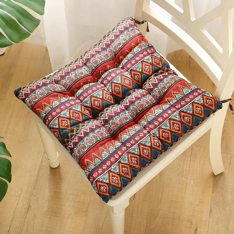 Large Size Thickened Cotton Linen Office Chair Pad Simple Modern Style Floral Pattern Universal  Cushion for Computer Chairs